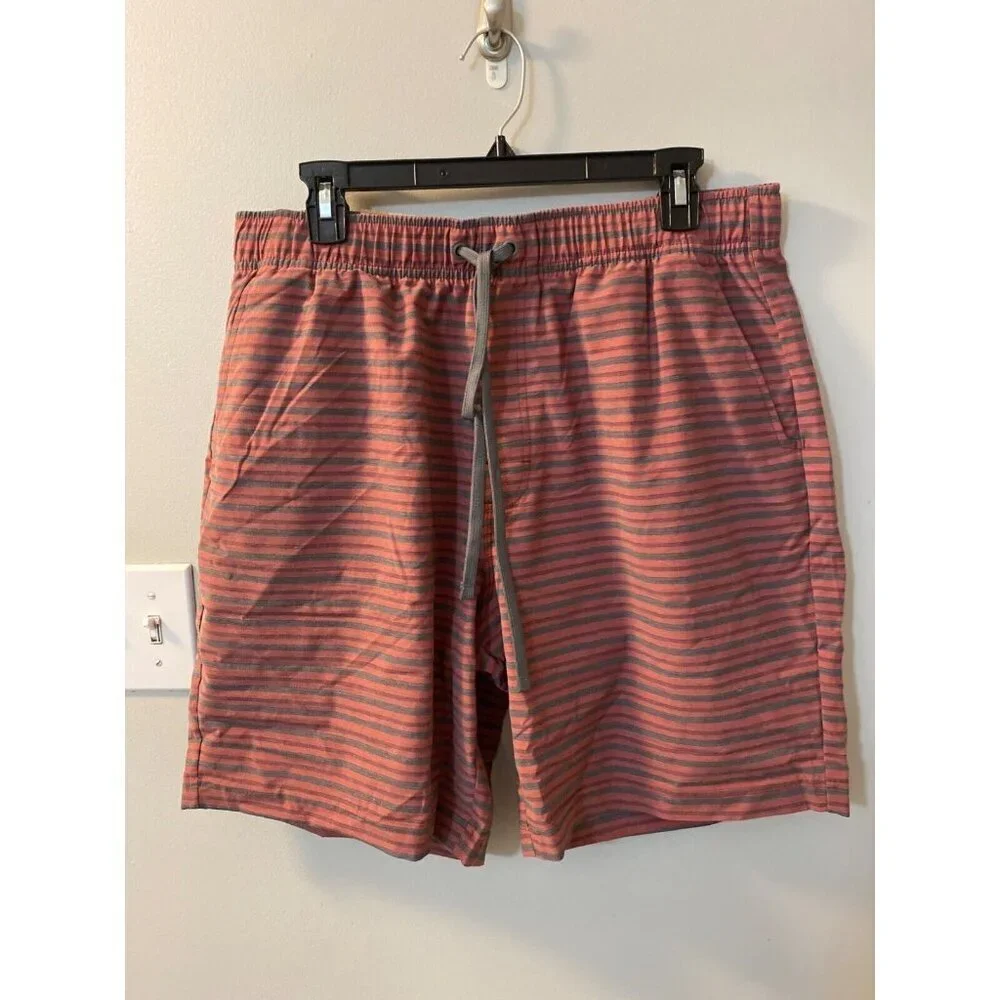 PrAna Metric E-Waist Zip Swim Trunk Small Rust Stripe 8” inseam MSRP $69